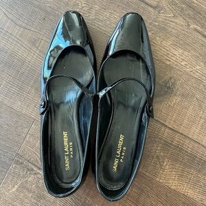 Saint Laurent Black Patent Leather Mary Jane Flats with Strap